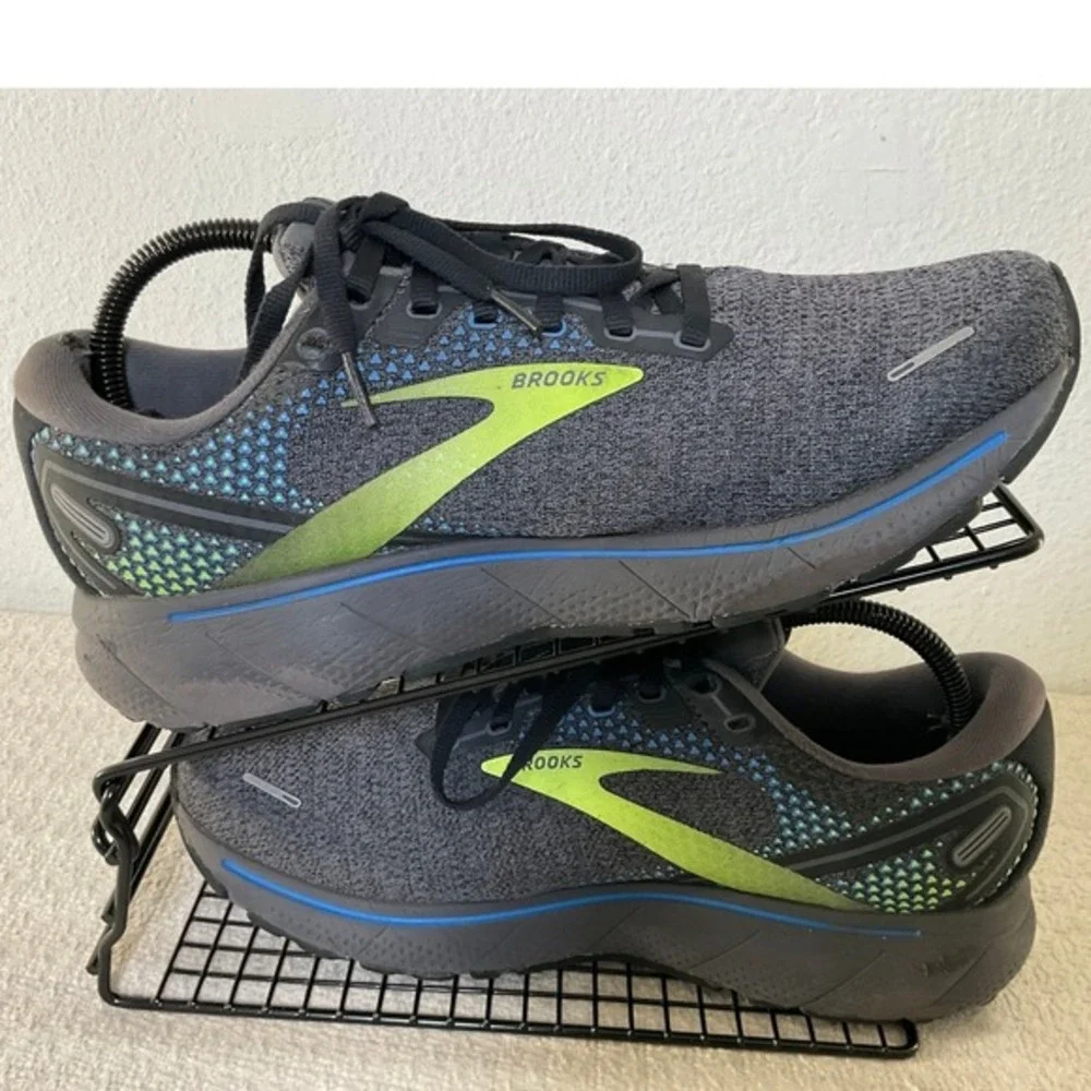 Brooks Ghost 14 Men's Running Shoes Grey Blue Lime‎ 9.5 Sneakers Walking